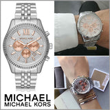 Buy Shop Michael Kors Lexington Chronograph Silver Dial Silver Steel Strap Watch for Men - MK8515 USA Online