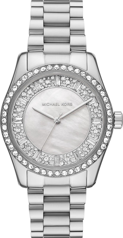 Buy Shop Michael Kors Lexington Lux Three Hand Mother of Pearl Silver Dial Silver Steel Strap Watch for Women - MK7445 USA Online