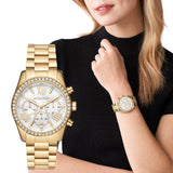 Buy Shop Michael Kors Lexington Mother of Pearl White Dial Gold Steel Strap Watch For Women - MK7241 USA Online