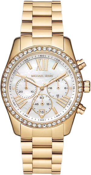 Buy Shop Michael Kors Lexington Mother of Pearl White Dial Gold Steel Strap Watch For Women - MK7241 USA Online