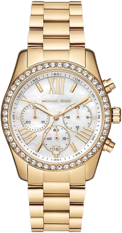 Buy Shop Michael Kors Lexington Mother of Pearl White Dial Gold Steel Strap Watch For Women - MK7241 USA Online