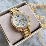 Buy Shop Michael Kors Lexington Mother of Pearl White Dial Gold Steel Strap Watch For Women - MK7241 USA Online
