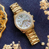 Buy Shop Michael Kors Lexington Mother of Pearl White Dial Gold Steel Strap Watch For Women - MK7241 USA Online