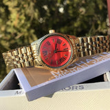 Buy Shop Michael Kors Lexington Quartz Orange Dial Gold Steel Strap Watch For Women - MK3284 USA Online