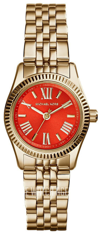 Buy Shop Michael Kors Lexington Quartz Orange Dial Gold Steel Strap Watch For Women - MK3284 USA Online