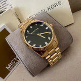 Buy Shop Michael Kors Lexington Three Hand Green Dial Gold Steel Strap Watch For Women - MK7449 USA Online