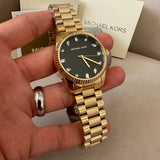 Buy Shop Michael Kors Lexington Three Hand Green Dial Gold Steel Strap Watch For Women - MK7449 USA Online