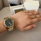 Buy Shop Michael Kors Lexington Three Hand Green Dial Gold Steel Strap Watch For Women - MK7449 USA Online
