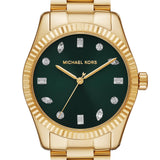 Buy Shop Michael Kors Lexington Three Hand Green Dial Gold Steel Strap Watch For Women - MK7449 USA Online