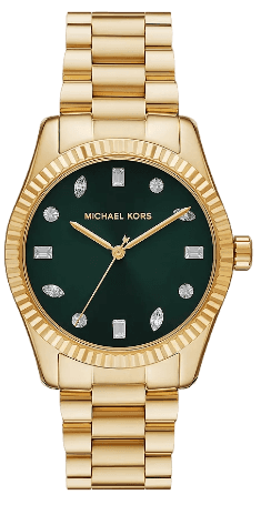 Buy Shop Michael Kors Lexington Three Hand Green Dial Gold Steel Strap Watch For Women - MK7449 USA Online