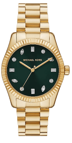Buy Shop Michael Kors Lexington Three Hand Green Dial Gold Steel Strap Watch For Women - MK7449 USA Online