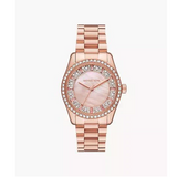 Buy Shop Michael Kors Lexington Three Hand Mother of Pearl Pink Dial Rose Gold Steel Strap Watch For Women - MK7444 USA Online
