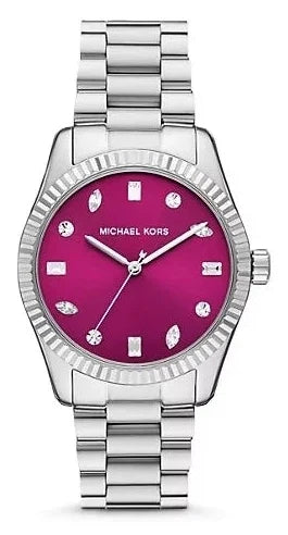 Buy Shop Michael Kors Lexington Three-Hand Pink Dial Silver Steel Strap Watch For Women - MK7443 USA Online