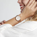 Buy Shop Michael Kors Lilane Three Hand Mother of Pearl White Dial Rose Gold Steel Strap Watch For Women - MK4557 USA Online