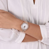 Buy Shop Michael Kors Lilane Three Hand Mother of Pearl White Dial Rose Gold Steel Strap Watch For Women - MK4557 USA Online