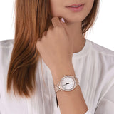 Buy Shop Michael Kors Lilane Three Hand Mother of Pearl White Dial Rose Gold Steel Strap Watch For Women - MK4557 USA Online