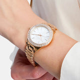 Buy Shop Michael Kors Lilane Three Hand Mother of Pearl White Dial Rose Gold Steel Strap Watch For Women - MK4557 USA Online