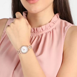 Buy Shop Michael Kors Lilane Three Hand Mother of Pearl White Dial Rose Gold Steel Strap Watch For Women - MK4557 USA Online