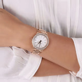 Buy Shop Michael Kors Lilane Three Hand Mother of Pearl White Dial Rose Gold Steel Strap Watch For Women - MK4557 USA Online