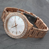 Buy Shop Michael Kors Lilane Three Hand Mother of Pearl White Dial Rose Gold Steel Strap Watch For Women - MK4557 USA Online