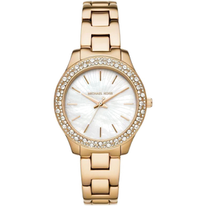 Buy Shop Michael Kors Liliane Mother of Pearl White Dial Gold Steel Strap Watch For Women - MK4555 USA Online
