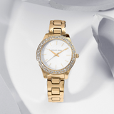 Buy Shop Michael Kors Liliane Mother of Pearl White Dial Gold Steel Strap Watch For Women - MK4555 USA Online