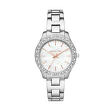 Buy Shop Michael Kors Liliane Three Hand Mother of Pearl White Dial Silver Steel Strap Watch For Women - MK4556 USA Online