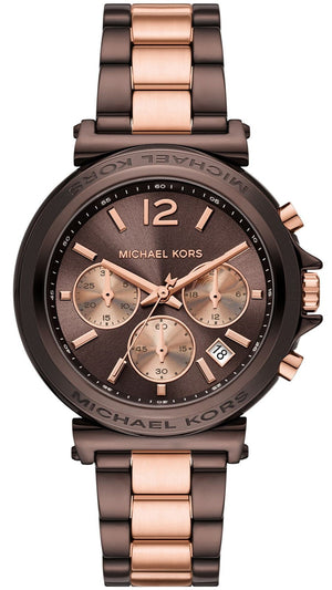 Buy Shop Michael Kors Maren Chronograph Brown Dial Two Tone Steel Strap Watch for Women - MK7496 USA Online