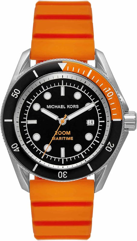 Buy Shop Michael Kors Maritime Three-Hand Analog Black Dial Orange Silicone Strap Watch for Men - MK9157 USA Online