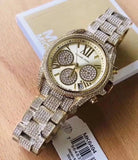 Buy Shop Michael Kors Mini Bradshaw Crystals Gold Dial Gold Steel Strap Watch For Women - MK6494 USA Online