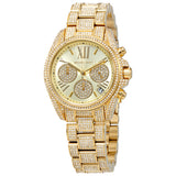 Michael Kors Mini Bradshaw Crystals Gold Dial Gold Steel Strap Watch For Women - MK6494