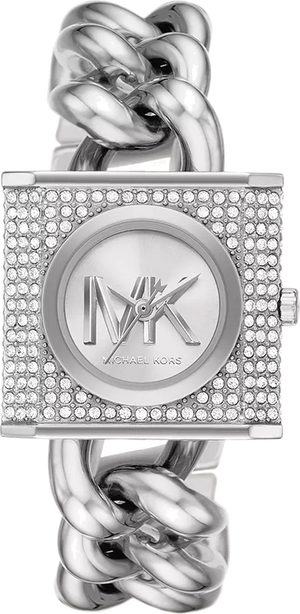 Buy Shop Michael Kors Chain Lock Pave Silver Dial Silver Steel Strap Watch For Women - MK4718 USA Online