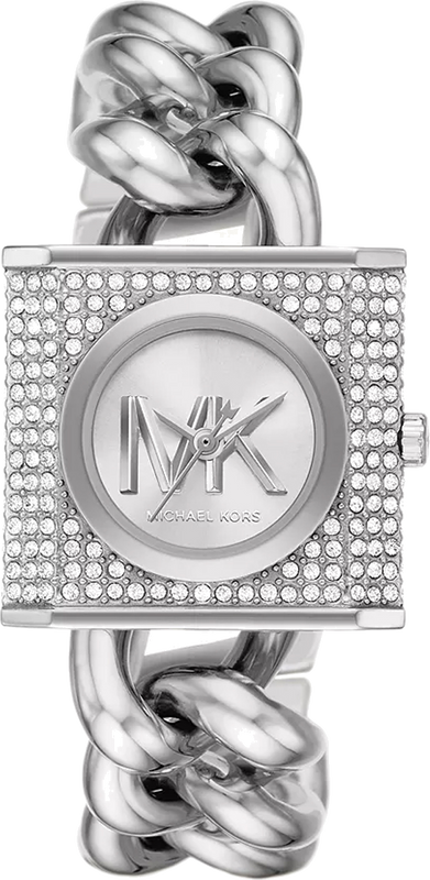 Buy Shop Michael Kors Chain Lock Pave Silver Dial Silver Steel Strap Watch For Women - MK4718 USA Online