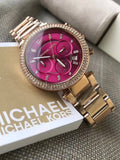 Buy Shop Michael Kors Mini Parker Multi-Function Plum Mother of Pearl Dial Rose Gold Steel Strap Watch For Women - MK6403 USA Online