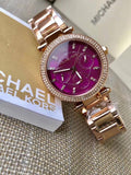Buy Shop Michael Kors Mini Parker Multi-Function Plum Mother of Pearl Dial Rose Gold Steel Strap Watch For Women - MK6403 USA Online