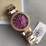 Buy Shop Michael Kors Mini Parker Multi-Function Plum Mother of Pearl Dial Rose Gold Steel Strap Watch For Women - MK6403 USA Online