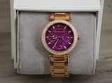 Buy Shop Michael Kors Mini Parker Multi-Function Plum Mother of Pearl Dial Rose Gold Steel Strap Watch For Women - MK6403 USA Online