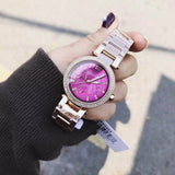 Buy Shop Michael Kors Mini Parker Multi-Function Plum Mother of Pearl Dial Rose Gold Steel Strap Watch For Women - MK6403 USA Online