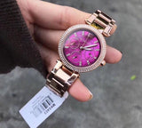 Buy Shop Michael Kors Mini Parker Multi-Function Plum Mother of Pearl Dial Rose Gold Steel Strap Watch For Women - MK6403 USA Online