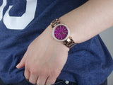 Buy Shop Michael Kors Mini Parker Multi-Function Plum Mother of Pearl Dial Rose Gold Steel Strap Watch For Women - MK6403 USA Online