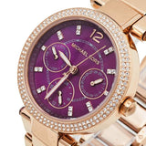 Buy Shop Michael Kors Mini Parker Multi-Function Plum Mother of Pearl Dial Rose Gold Steel Strap Watch For Women - MK6403 USA Online