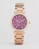 Buy Shop Michael Kors Mini Parker Multi-Function Plum Mother of Pearl Dial Rose Gold Steel Strap Watch For Women - MK6403 USA Online