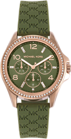 Buy Shop Michael Kors Mini Pilot Chronograph Green Dial Green Silicone Strap Watch For Women - MK7421 USA Online