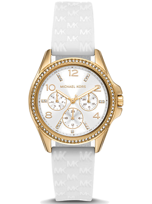 Buy Shop Michael Kors Mini Pilot Quartz Silver Dial White Silicone Strap Watch For Women - MK7372 USA Online