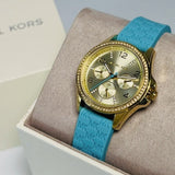 Buy Shop Michael Kors Mini Pilot Quartz Gold Dial Blue Silicone Strap Watch For Women - MK7374 USA Online