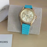 Buy Shop Michael Kors Mini Pilot Quartz Gold Dial Blue Silicone Strap Watch For Women - MK7374 USA Online