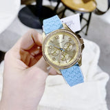 Buy Shop Michael Kors Mini Pilot Quartz Gold Dial Blue Silicone Strap Watch For Women - MK7374 USA Online