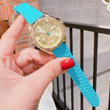 Buy Shop Michael Kors Mini Pilot Quartz Gold Dial Blue Silicone Strap Watch For Women - MK7374 USA Online