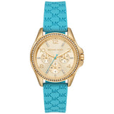 Buy Shop Michael Kors Mini Pilot Quartz Gold Dial Blue Silicone Strap Watch For Women - MK7374 USA Online