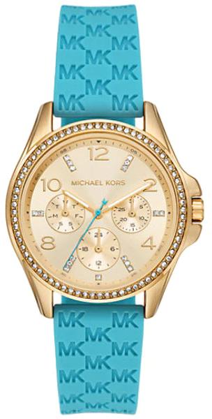 Buy Shop Michael Kors Mini Pilot Quartz Gold Dial Blue Silicone Strap Watch For Women - MK7374 USA Online